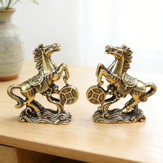 Мини Латунная Статуэтка Счастливой Лошади с Монетой Китайский Новый Год Фэн-шуй Талисман Лошади Винтажная Медная Скульптура Зодиакального Животного для Богатства Удачи