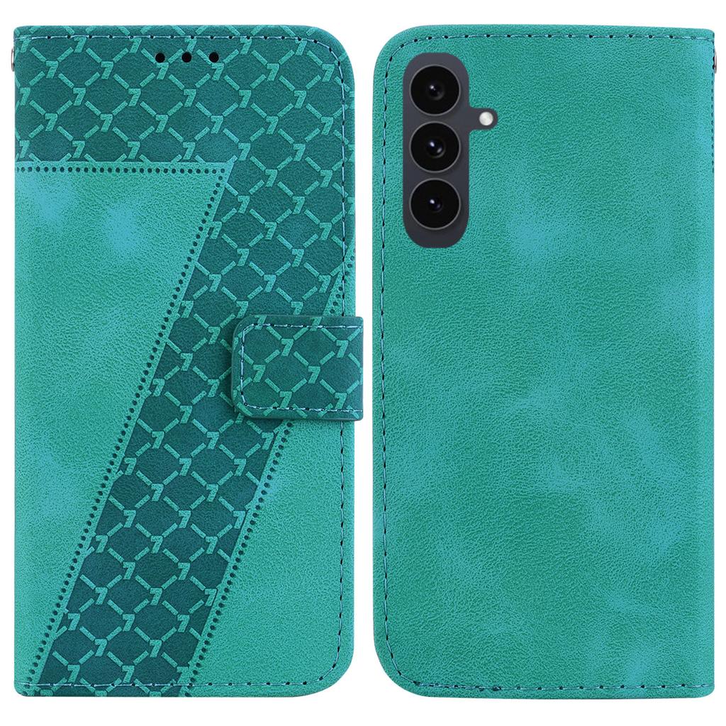 For Samsung Galaxy S25 FE Stand Case 7-Shaped Pattern Imprint Leather Phone Cover with Strap