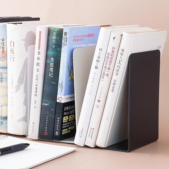 2 шт. металлические подставки для книг, однотонная прочная металлическая конструкция, противоскользящая накладка, дизайн, настольная подставка для книг, металлическая книжная полка