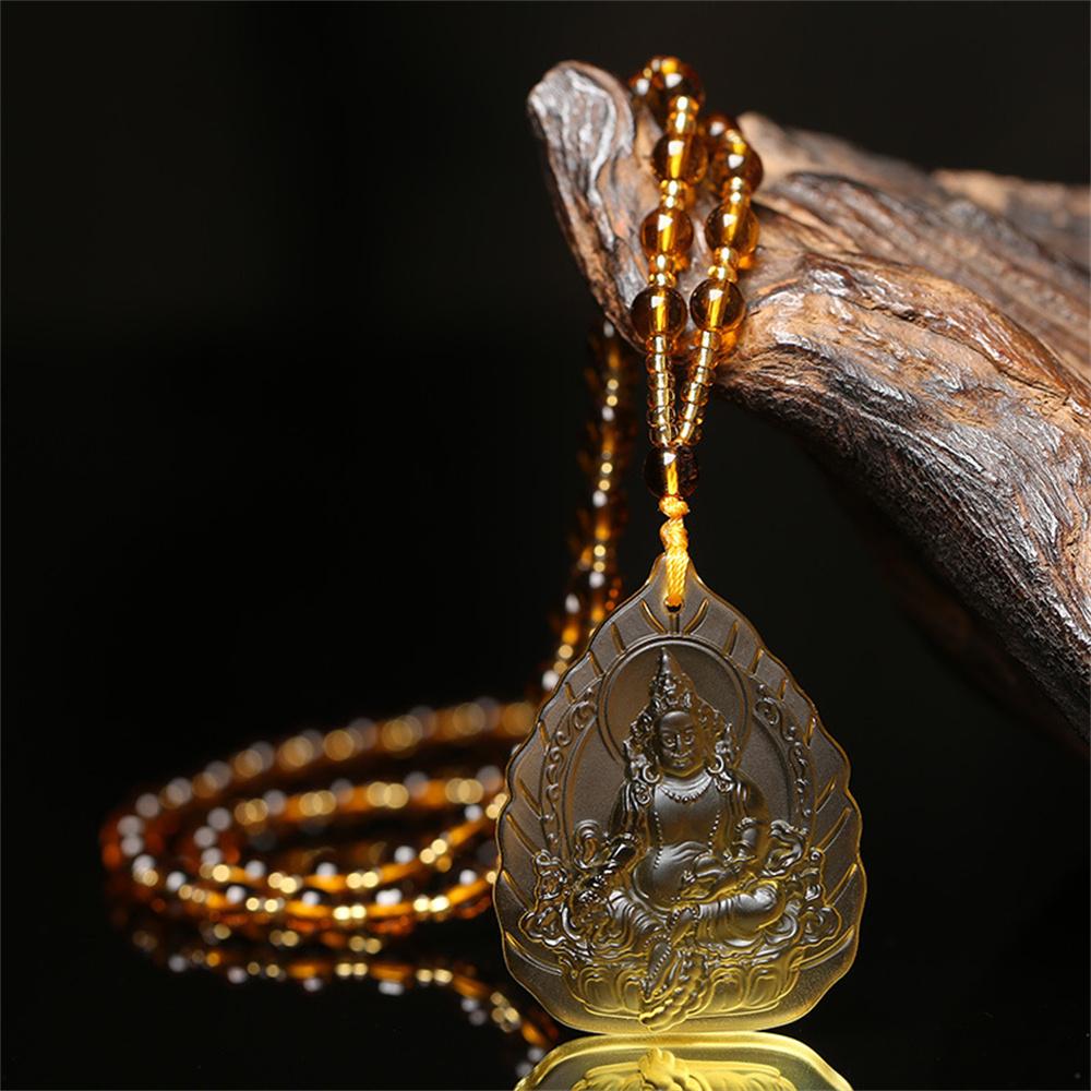Charm Topaz Hand Carved Chinese God of Wealth Lucky Pendant Ice Yellow Crystal Necklaces Jewelry for Women Man Trendy Gift