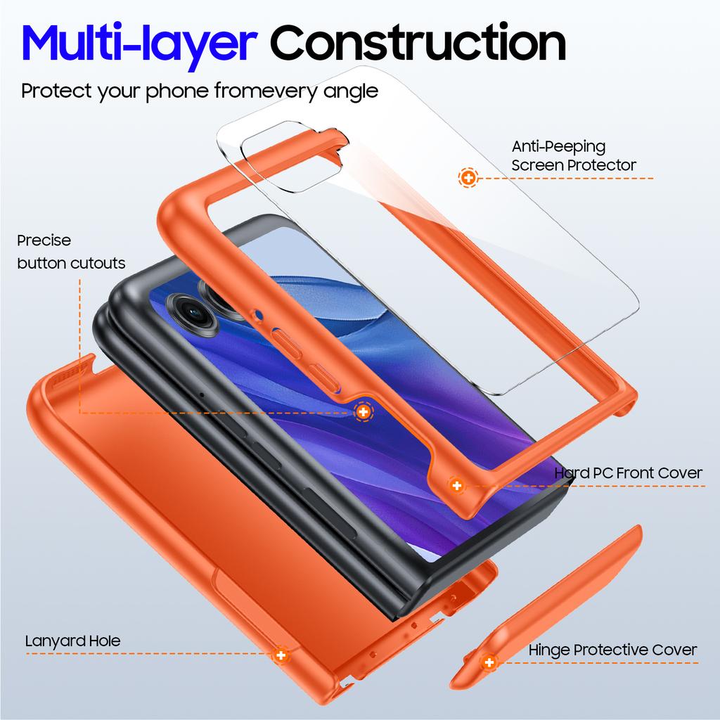 for Motorola Razr 50 Ultra 2024 With Hinge Protection,Screen Protector,Full-Body Rugged Anti-Scratch Shockproof Phone Case-Orange