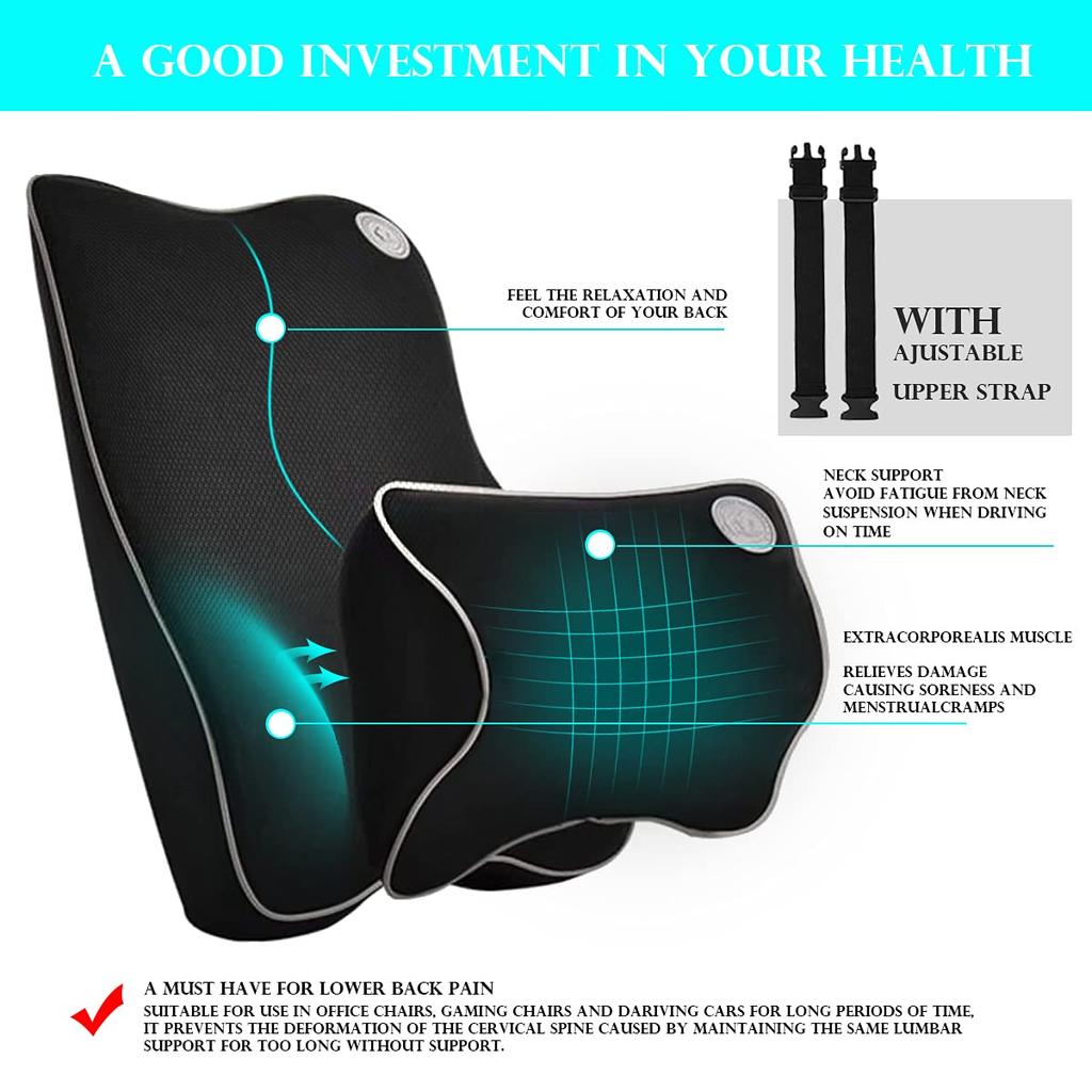 Ecloud Shop Lumbar Support Cushion Neck Pillow Ergonomic Universal Fit for Major Car B0013 Car/Headrest Kit, Design, Seats, Black,