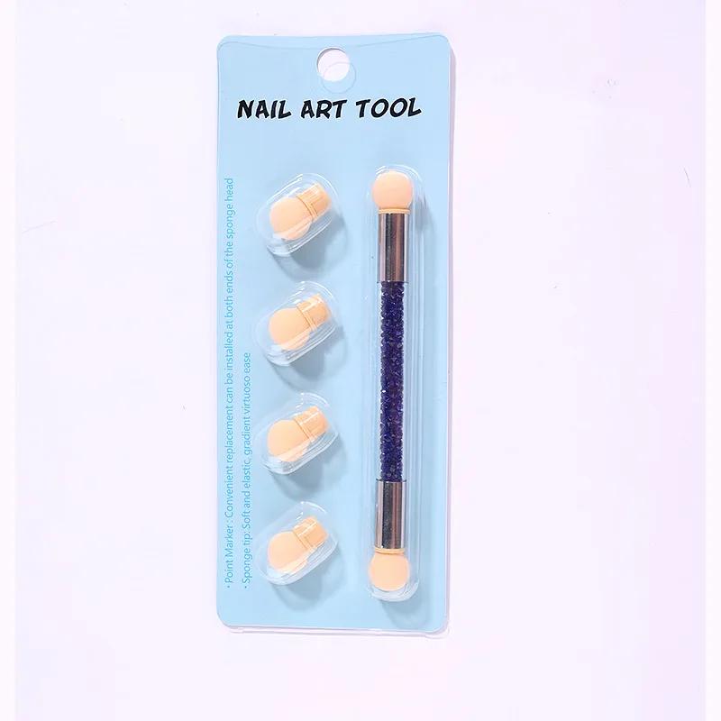 Градиентный карандаш для теней Двусторонний аксессуар для рисования на ногтях Кисть для нанесения точек на ногти Губчатая головка Ручка для страз Кисть для дизайна ногтей