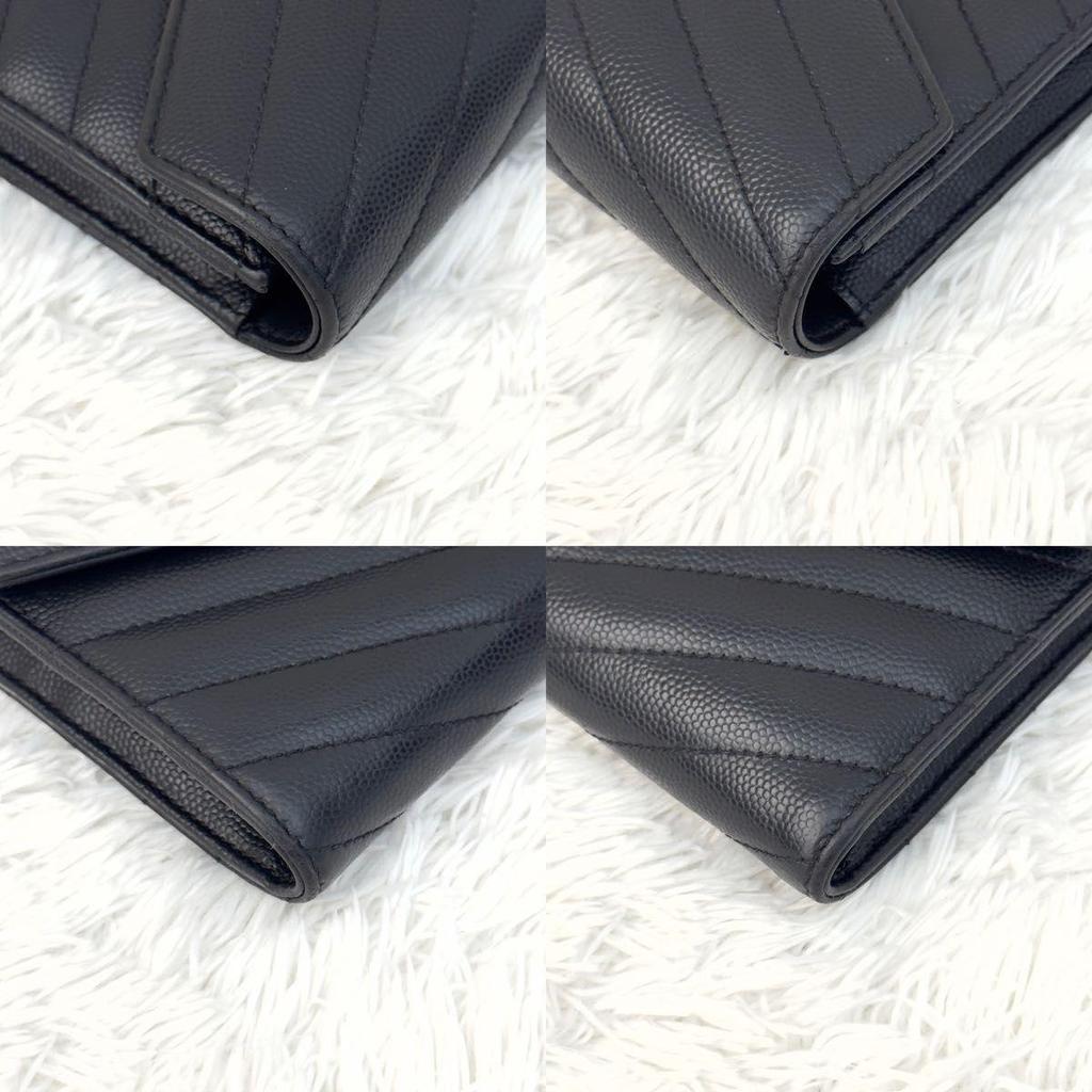 Б/у SAINT LAURENT Saint Laurent Большой клатч-кошелек Cassandra Черный Черный Стежка V