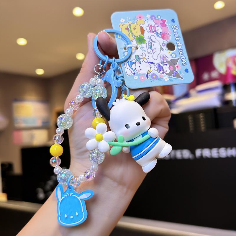 Cartoon Animal Kuromi Pompom Purin Cinnamoroll Melody Pachacoo Pendant Keychain Key Ring Action Figure Model Toy Gifts