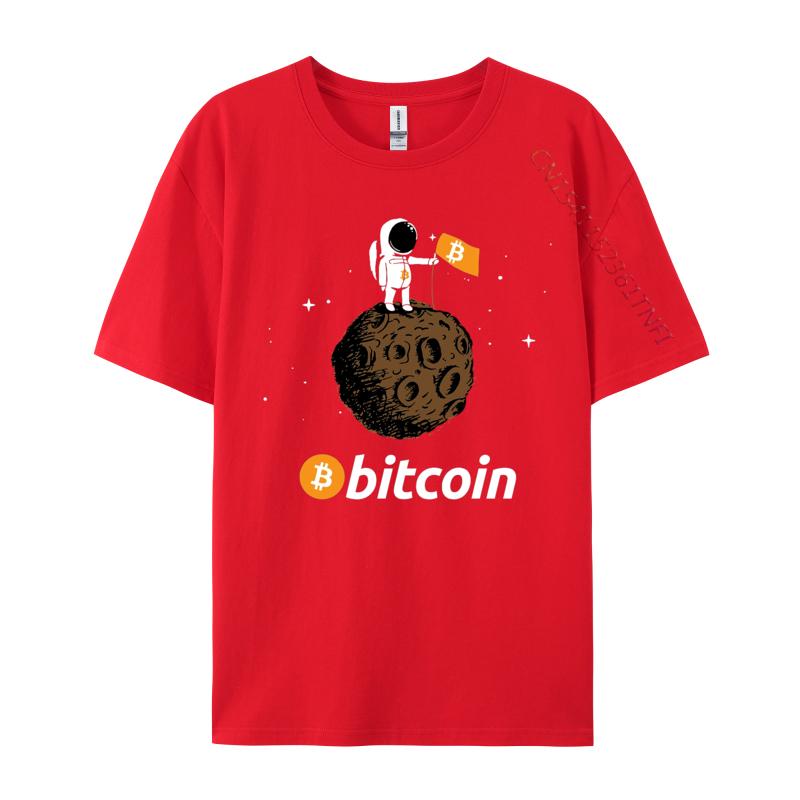 Футболка Bitcoin Астронавт в космосе Футболки Приталенные Индивидуальные футболки С круглым вырезом Хлопок Мужские Топы Рубашки