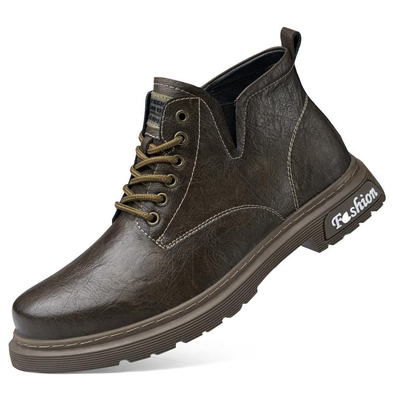 Модные зимние ботинки Натуральная кожа Короткие ботинки Плюс бархат Высокий верх Уличные кроссовки Ботильоны Мужские ботинки Толстая подошва Повседневные ботинки Мех