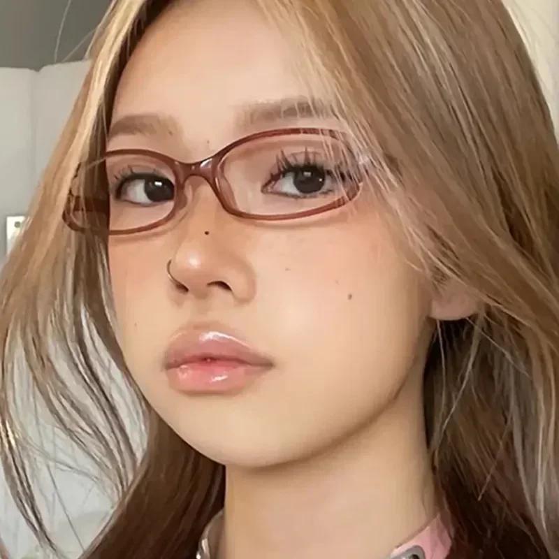 Овальные очки в стиле ретро для женщин и девочек Y2K, красно-зеленая оправа, стеклянные очки, декоративные компьютерные анти-синие очки с вождением на море