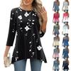 3/4 Sleeve Tunic Tops For Women Printed Daily Weekend Loose Fit  Fashion Basic Round Neck T Shirt
