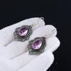 Серьги с розовым кунцитом, серьги с драгоценными камнями, старинные серебряные серьги с розовым кунцитом, ювелирные изделия из цельного серебра 925 пробы, серьги с драгоценными камнями для нее