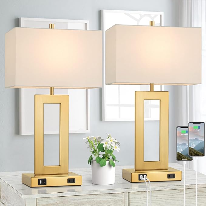 Set of 2 Modern Touch Control Table Lamps with 2 USB Ports, 22’’ Large Bedside Nightstand Lamps 3-Way Dimmable Desk Lamp