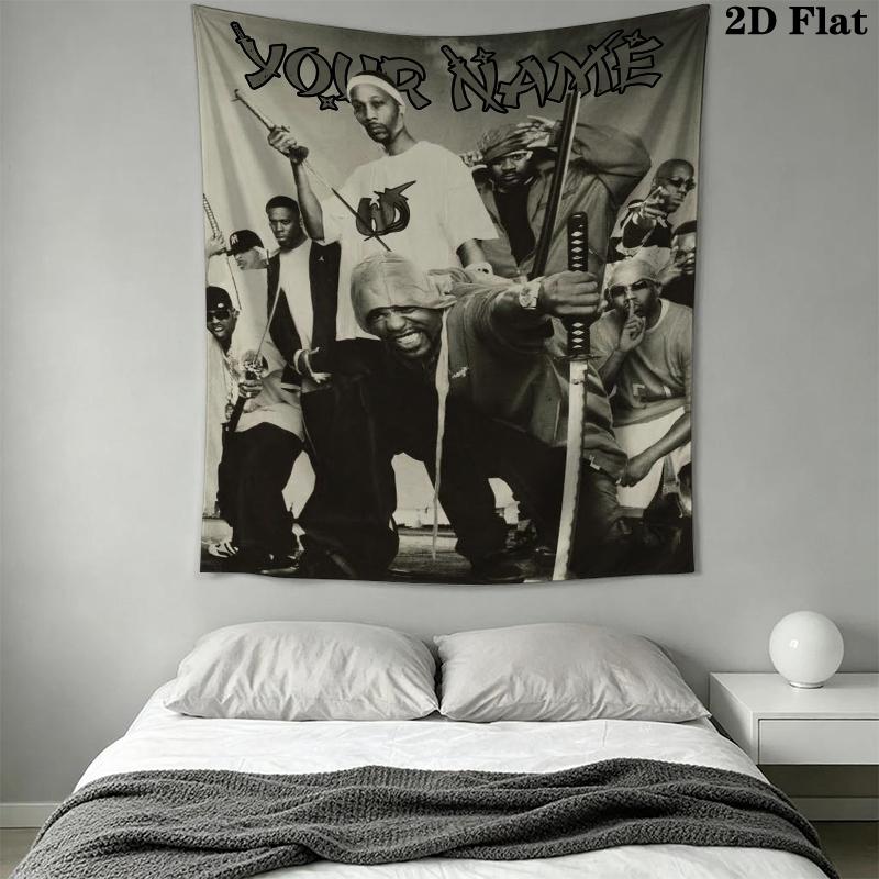 Custom Name Wu Tang Clan Wall Tapestry Aesthetic Wall Hanging Printed Fabric Blanket Decorative Tapestries for Bedroom Living Room Home Decor