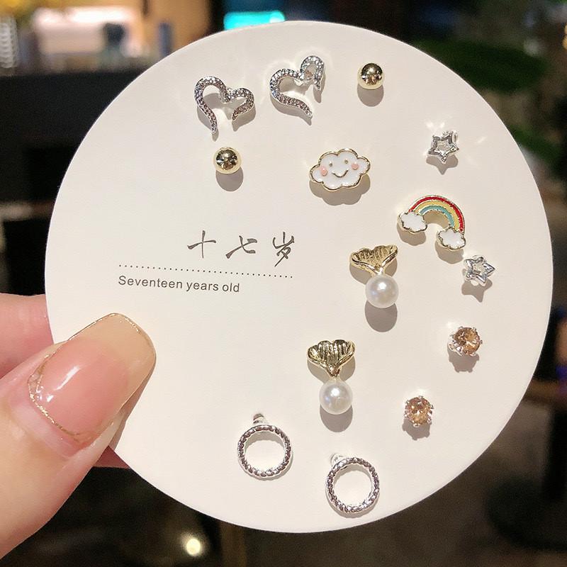 iF ME Корейские серьги-бабочки в форме сердца для женщин, комплект сережек для пирсинга в виде хрустальной звезды, модные аксессуары, ювелирные изделия