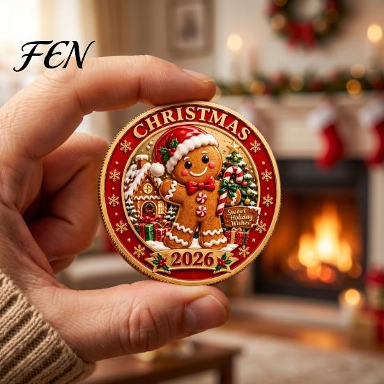 Durable Metal Holiday Tokens 2026 Christmas Coin, Commemorative Keepsake with Embossed Party Favor Coins Santa/Gingerbread Man/Snowman/Elk,