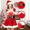 4 Pcs Mrs. Claus Costume Set for Women Adult Velvet Santa Claus Dress with Belt Santa Hat Gloves Set for Christmas Party