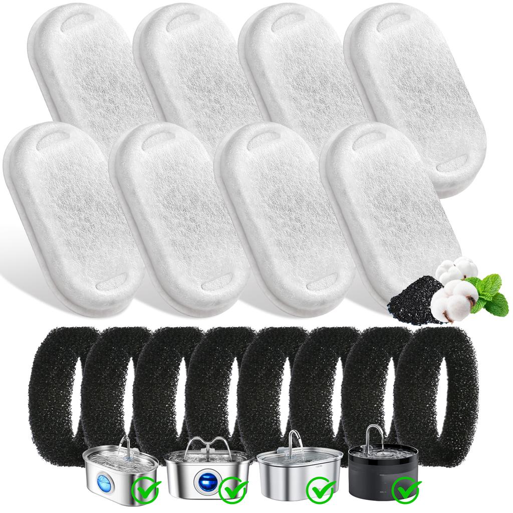 Replacement Filters Cat Water Fountain Filters Element for Stainless Steel Cat Water Fountain Activated Carbon Sponges Filters