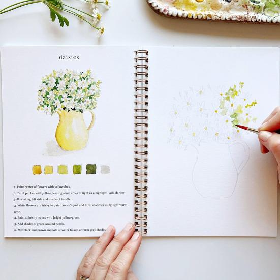 Watercolor Workbook 12 Colors Watercolor Painting Set with Paint Brush Beginner-Friendly Birds Animals Flowers Watercolor Book