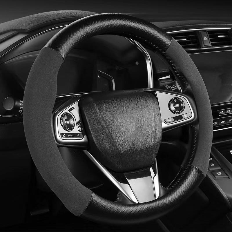 Suede Carbon Fiber Steering Wheel Cover Universal for Car Interior Breathable AntiSlip Fit for Most Vehicles