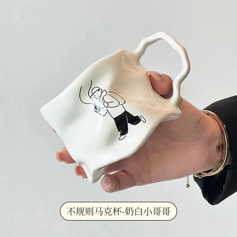 Керамическая кружка с английскими буквами и парами, винтажная чашка для завтрака, кофе, чашка для молока, чашка для питья, современная простая посуда для питья