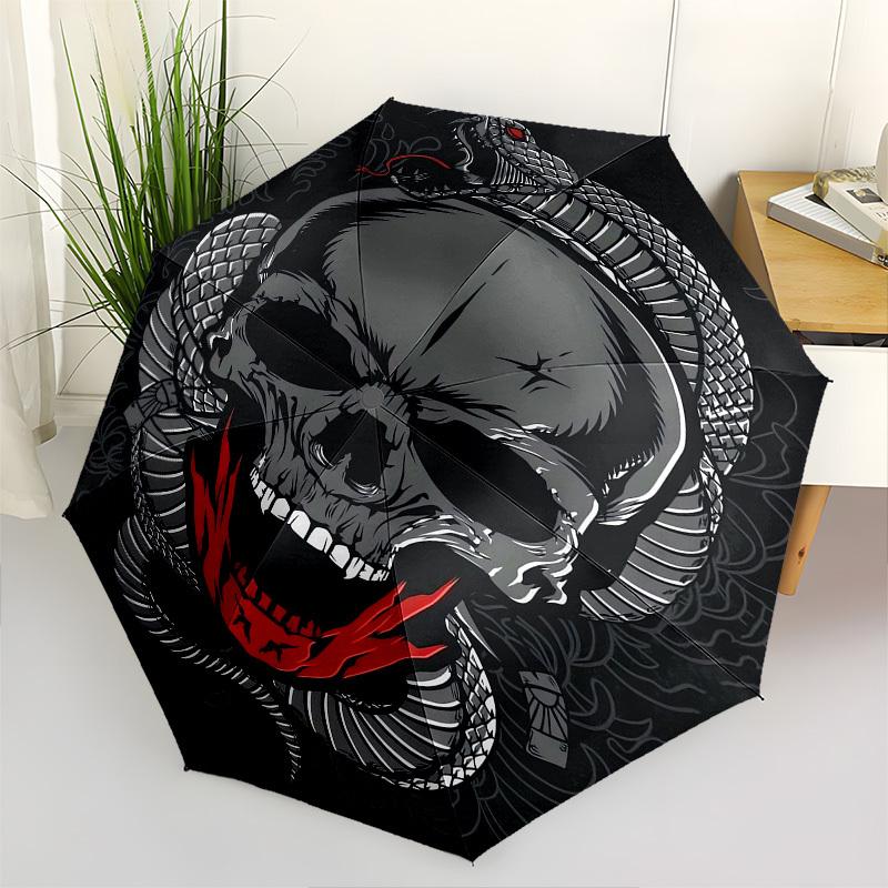 Skull Snake- Automatic Umbrella, Four Seasons Portable Folding Umbrella, Suitable for Men and Women, Travel, Daily Compact Umbrella, Outdoor