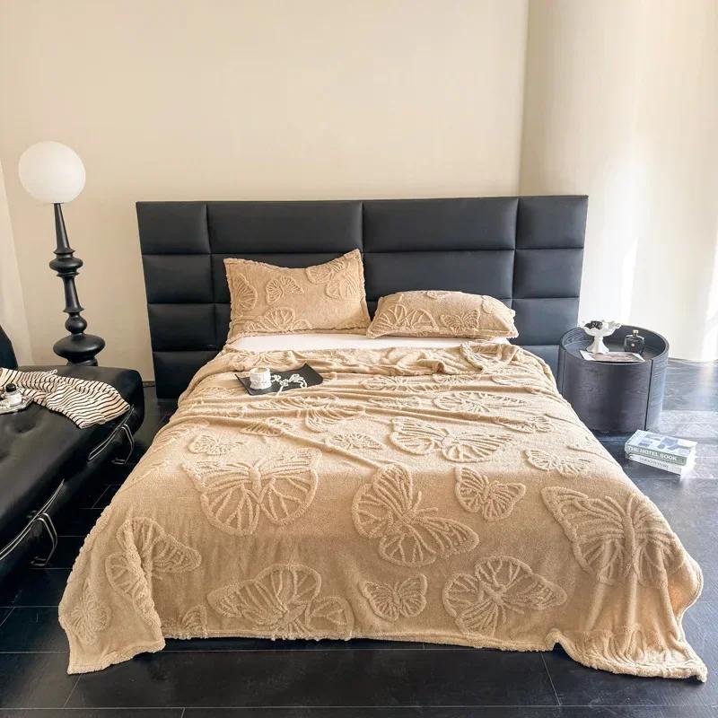 Sofa Warm Lamb Velvet Flannel Cover Soft Butterfly Blanket Bed Cover for Bedding Blanket for Home Office Air Conditioning