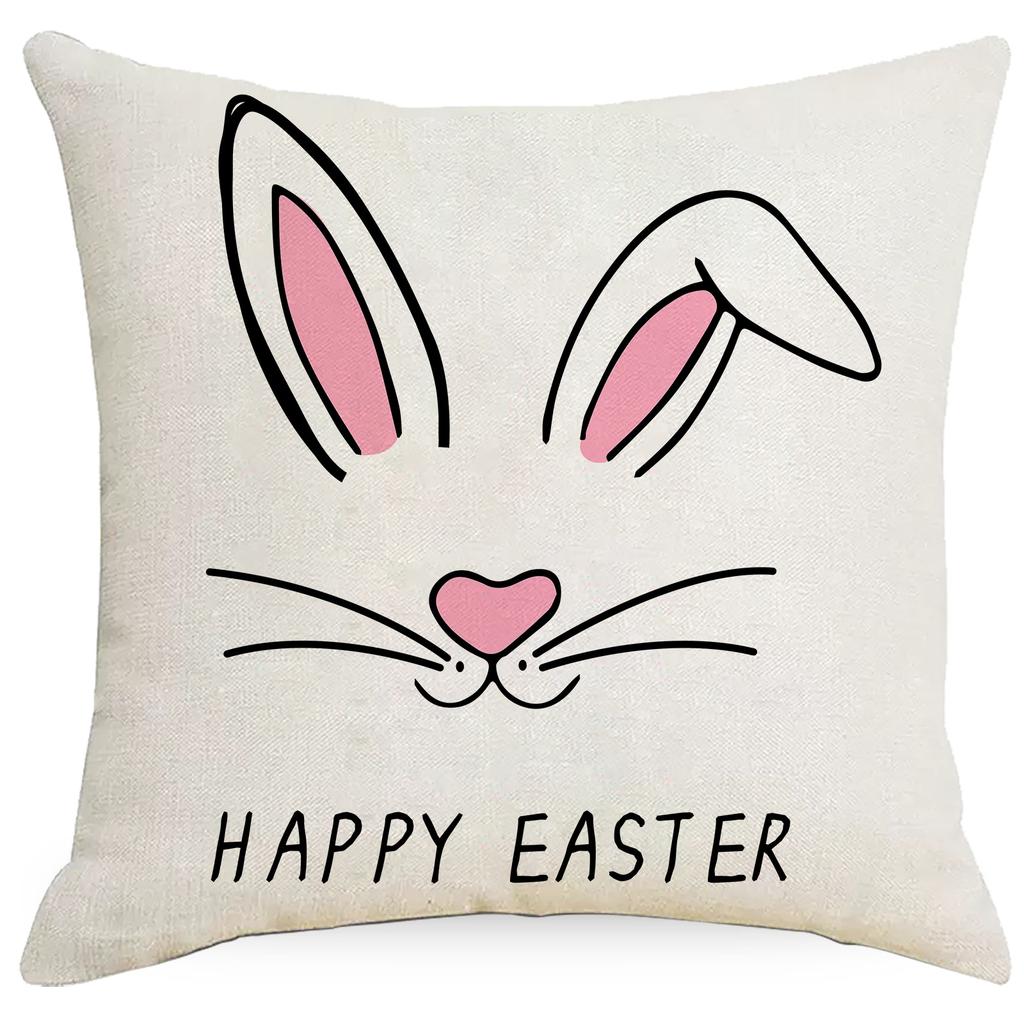 New Easter Pillowcase Rabbit Easter Egg Line Printed Fabric Sofa Pillow Cushion Cover