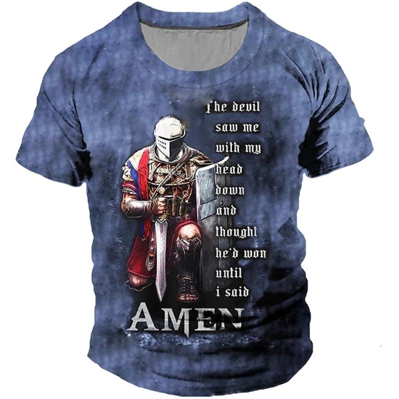 Men's T-shirt Casual Cotton Short Sleeve Shirt Temple Crusader Print T Shirt Fashion Vintage Clothing High Quality