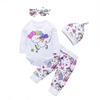 Girl Rainbow Printed Top Pants Hat  Hairband Casual Suit Girls Clothes Set