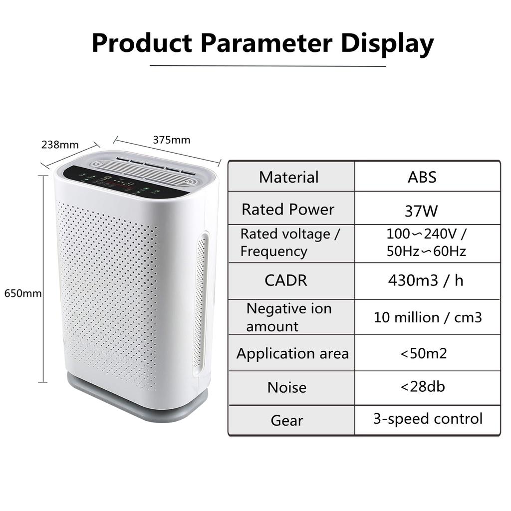 Air Purifier with HEPA Filter Negative Ions Air Cleaner Remove Formaldehyde PM2.5 Smoke Dust Automatic Monitors Remote Control