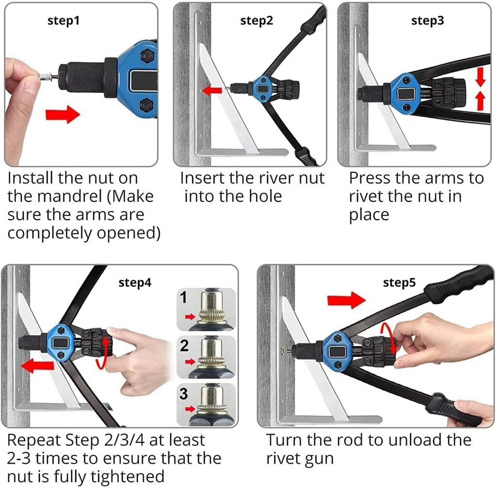 HYCDIYTS Ручной заклепочник Ручная заклепка Заклепка Совместим с Заклепочником Ручной набор заклепочника, Заклепки, Заклепочник, Инструмент, Двуручный инструмент, M3, M4, M5, M6, M8, M10,