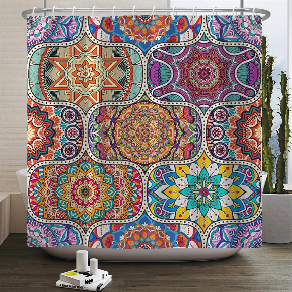 Богемный стиль Шторы для душа Мандала Бохо Цветы и растения Принт Шторы для ванной Водонепроницаемый Полиэстер Занавеска для ванной