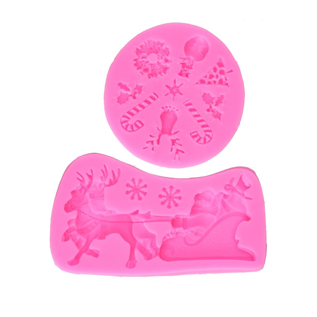 2Pcs Silicone Mold Nonstick Washable High Temperature Resistant Flexible Santa Elk Shape Christmas