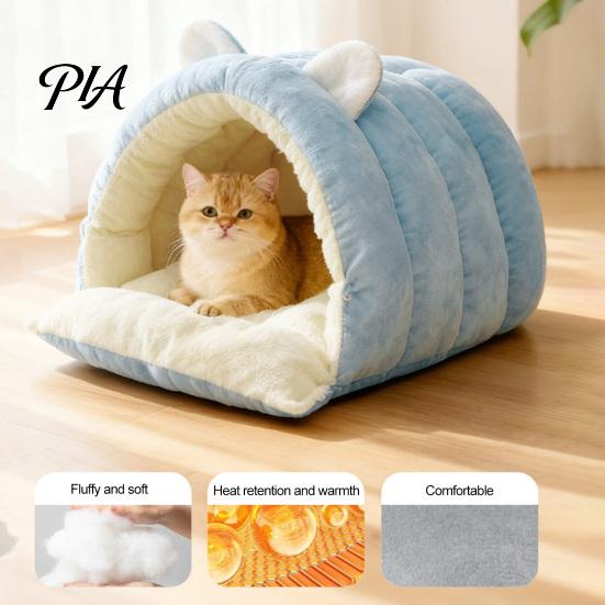 Warm Cave Bed for Indoor Pets Cat Bed, Semi Enclosed Hideaway, Winter Sleeping Cozy Shelter Bag with Snap Buttons, Calming Cats Soft