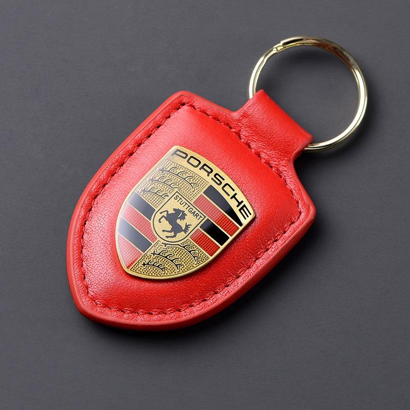 AAOY1 For Porsche 911 718 Cayenne Cayman Panamera Macan Taycan Boxster Car Keychain Key Holder Shield Leather Key Rings Men Women Gift