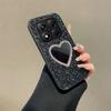 Luxury Artificial Rhinestone Glitter Leather Soft Phone Case For Xiaomi Redmi Note 14 15 4G 5G Pro + with Cute Love Heart Mirror