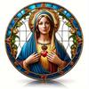 1pc 2d Flat Wood Christian Religion Mary Suncatcher, Translucent Stained Window Hanging, Round Wooden Sign- 20cm Porch, Wall, Home, Room, Cafe Holiday