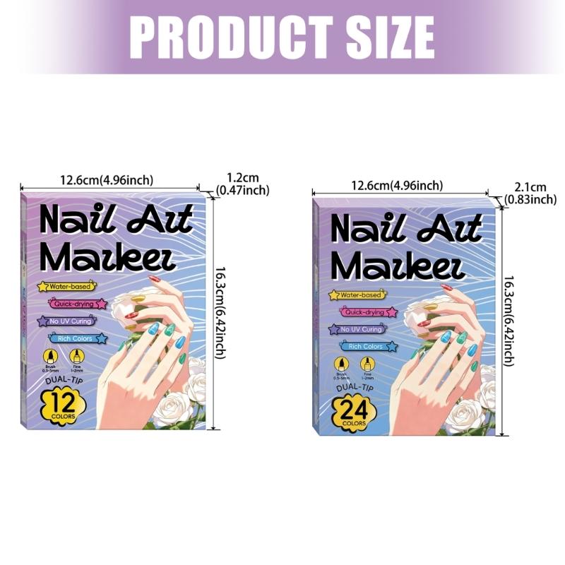 Waterproof Nail Art Pen 12/24 Color Nail Art Marker Quick Drying Pen DIY Nails Art Portable Art Tools for Home Salon