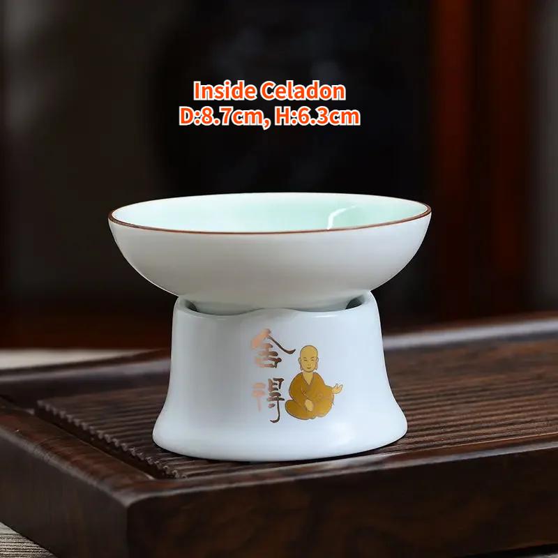 Chinese Tea Set Accessory, Tea Filter, Matte White Ceramic Strainer, Creative Lotus Infuser, Cup Funnel and Stand Set, Teaware