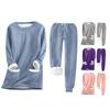 2 Pcs/Set Women Top Pants Suit Solid Color Long Sleeves O Neck Top Elastic Waist Thick Plush-lined Trousers Sport Fitness Outfit Pajamas Fall