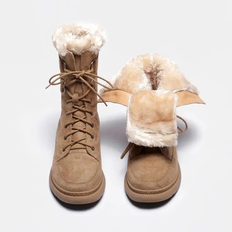 Элегантные женские зимние ботинки на среднем каблуке с круглым носком, на шнуровке, весна-осень, меховые ботинки из овечьей шкуры, демисезонные, размер 39, женская обувь