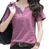 Футболка женская с коротким рукавом Big Laugh, гладкая, удобная, однотонная и тканевая, размер, V-образный вырез, пуговицы, покрытие, цвет, хлопок, лен, атласная