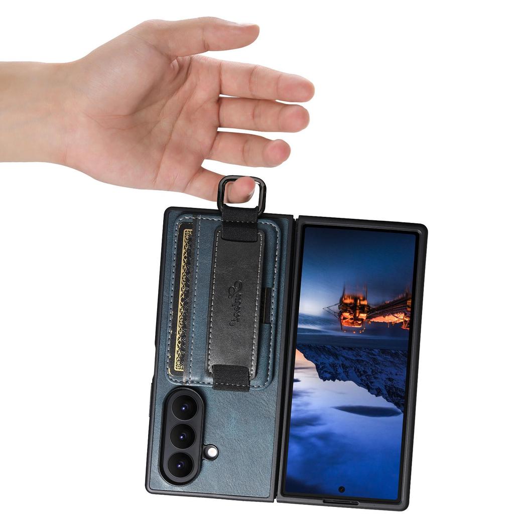SUTENI Leather Case for Samsung Z Fold 7/6/5: Oil Wax Texture with Wrist Strap, Card Slot & Stand Feature