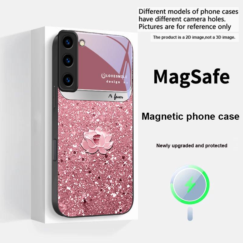 Розовый градиентный лотос Для Samsung S25 S25 Edge S25Ultra S8 9 10 20 S21 Pro 22 Plus S23 FE S24 Ultra Magsafe Стеклянный чехол для телефона
