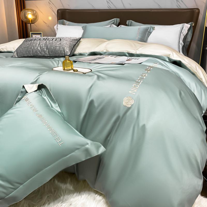 Лист 60 нитей, четыре предмета, хлопок, хлопок, длинный штапельный хлопок, Наньтун, легкий, роскошный стиль, вышитое пододеяльник, сплошной цвет, кровать