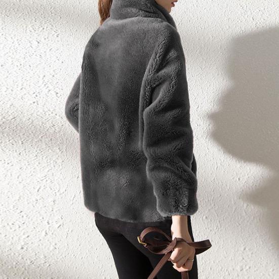 Yousheng Зимняя флисовая куртка для женщин на полной молнии со стойкой воротником, пушистая верхняя одежда с длинными рукавами и карманами