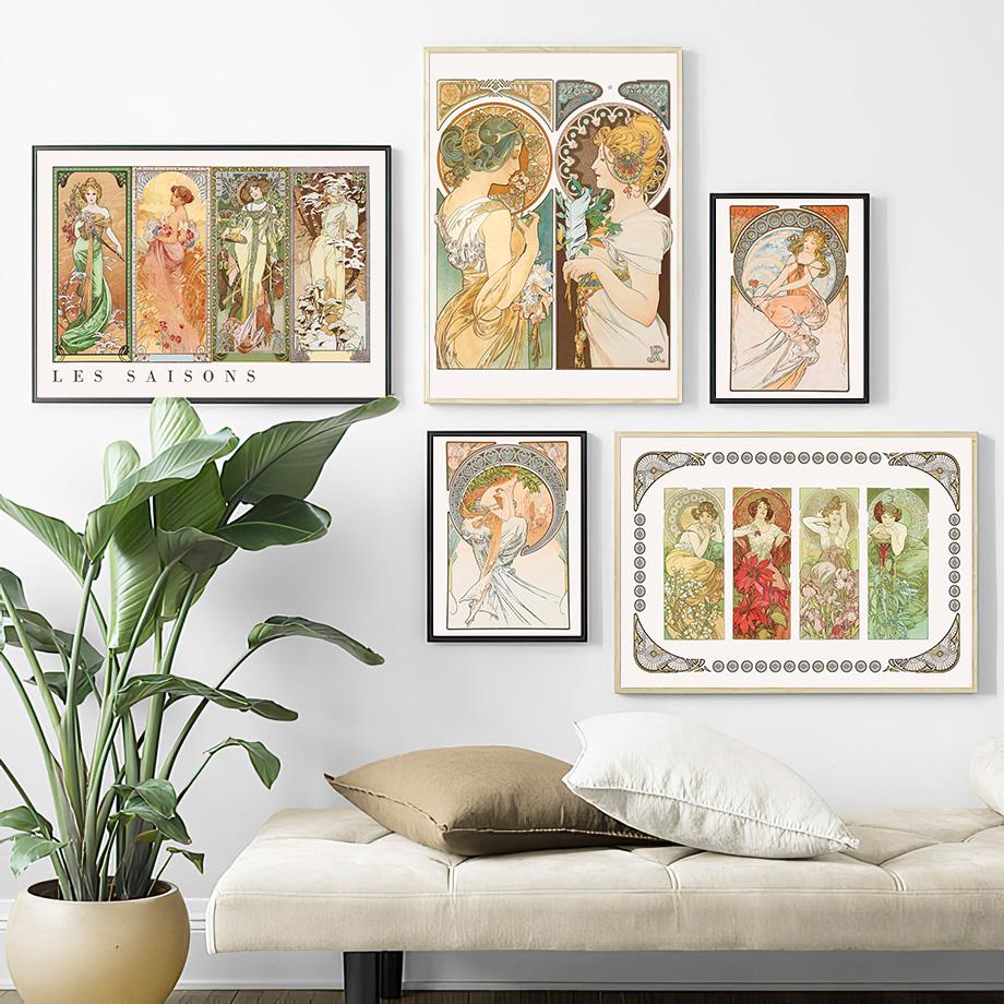 Goddess Alphonse Mucha Les Saisons Wall Art Poster Print Canvas Painting Nordic Vintage Pictures Living Room Home Decoration