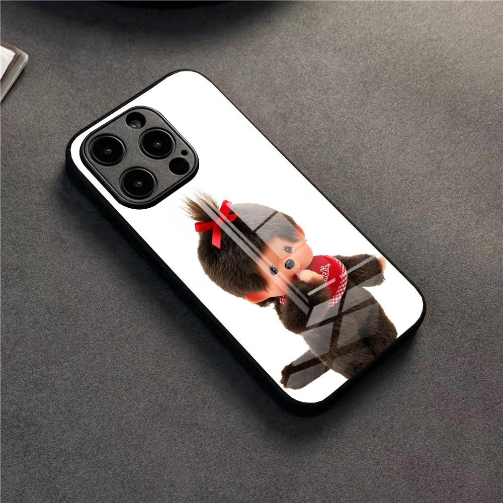 Милый чехол для телефона M-monchhichis для 17 Pro Max IPhone 16 Pro 14 12 11 13 Mini X XR XS 15 Plus SE Стеклянная крышка
