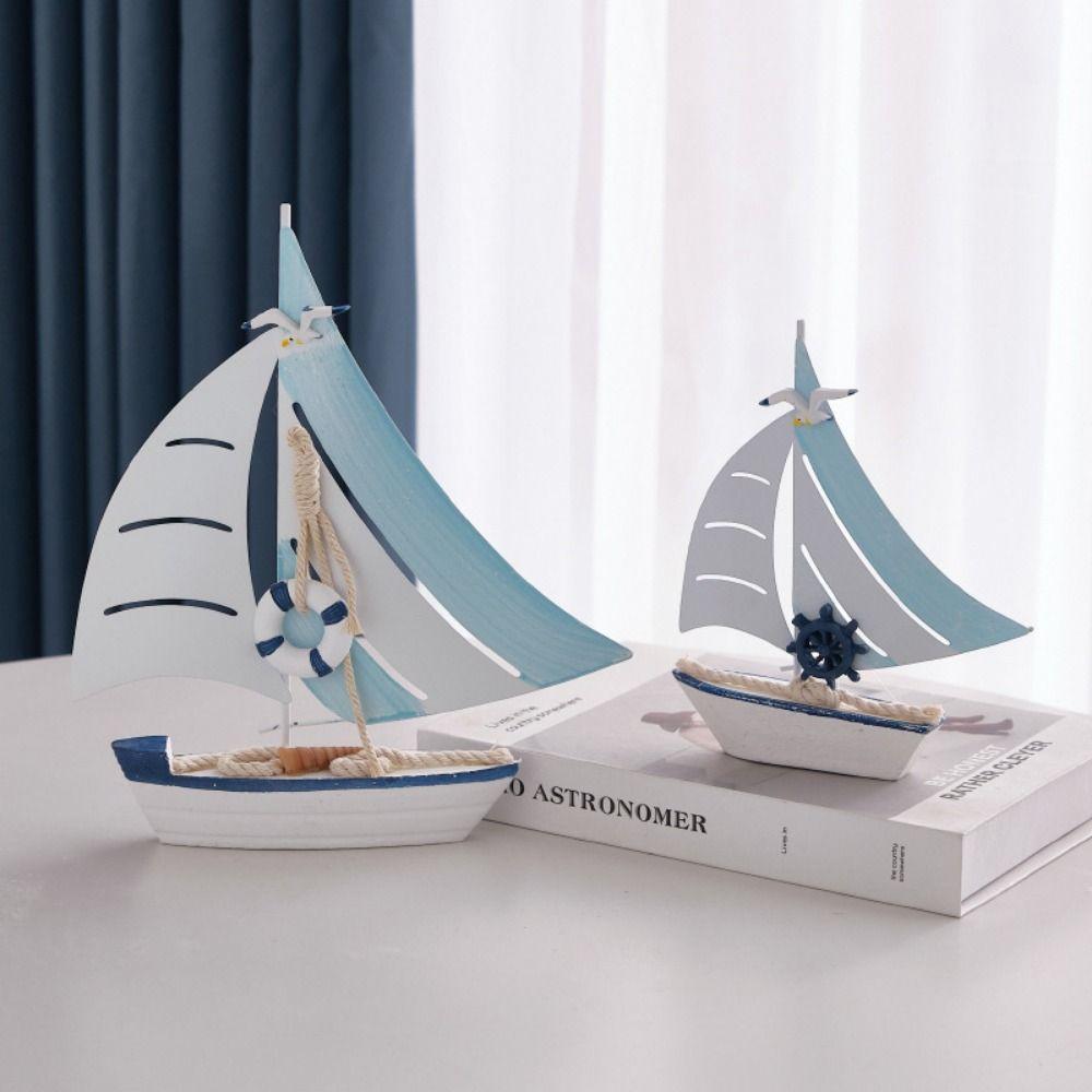 Iron Craft Sailing Model Ocean Style Woode Base Desktop Boat Ornament Mediterranean Mediterranean Sailboat Ornament Home Decor