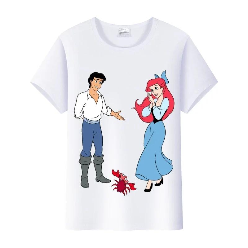 Kawaii Disney Cartoon Mermaid Princess Graphics Girl T-shirts Summer Top Y2K Goth Short Sleeve Ladies Clothes Women Tshirts Gift