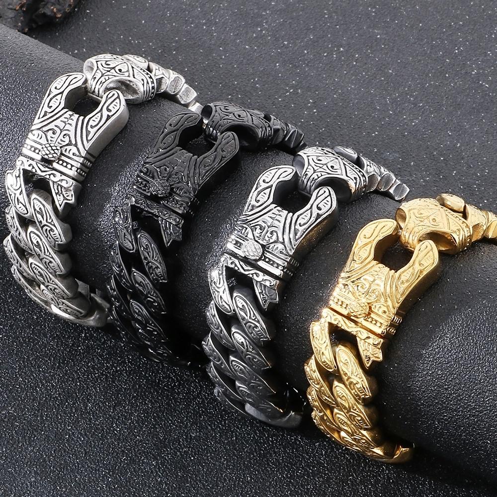 Крутой тяжелый браслет из цельной нержавеющей стали для мужчин, массивный, ширина 20 мм, тотемный стиль, цепочка, велосипедные браслеты, мужские, 4 цвета в наличии